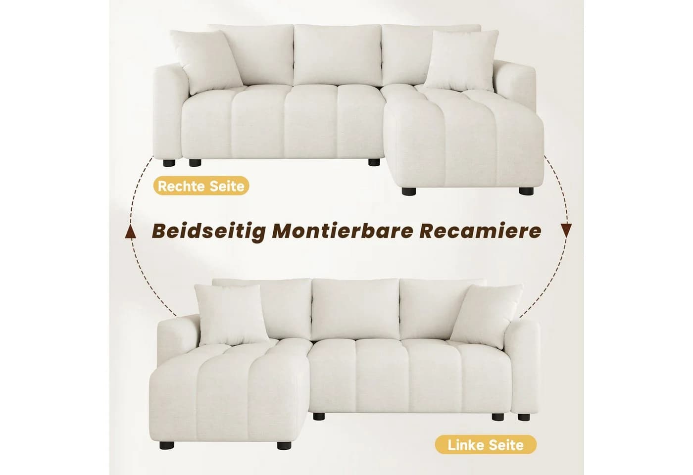HAUSS SPOLE L-förmiges Schlafsofa Chenille Beige mit Zierkissen - Bild 5