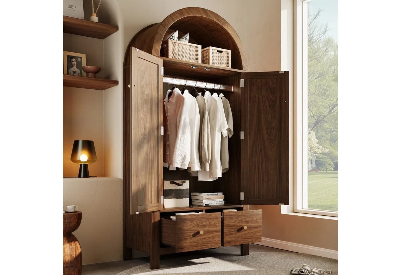 HAUSS SPOLE Kleiderschrank Landhausstil Walnuss mit Rattan & Schubladen - Bild 2