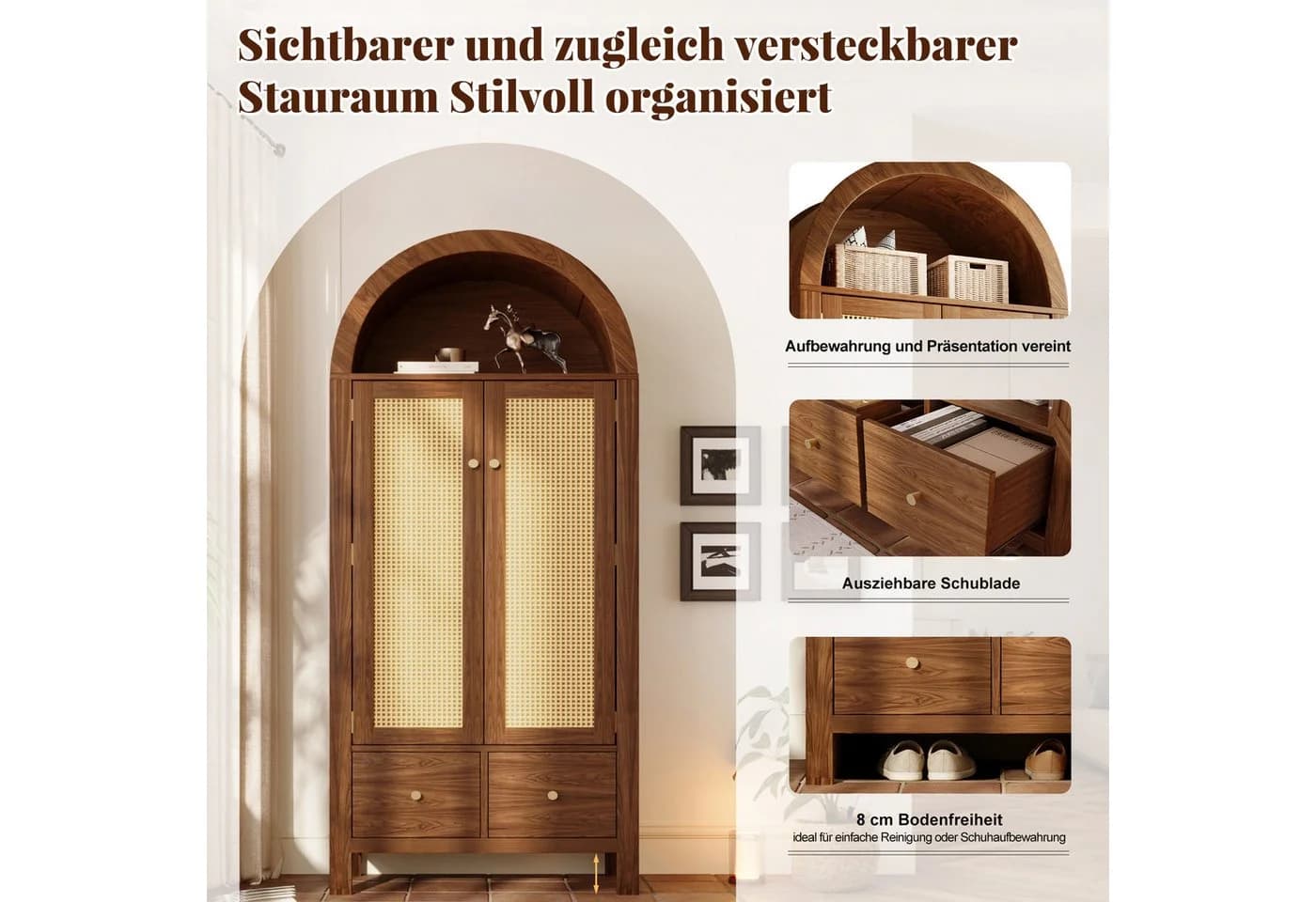 HAUSS SPOLE Kleiderschrank Landhausstil Walnuss mit Rattan & Schubladen - Bild 5