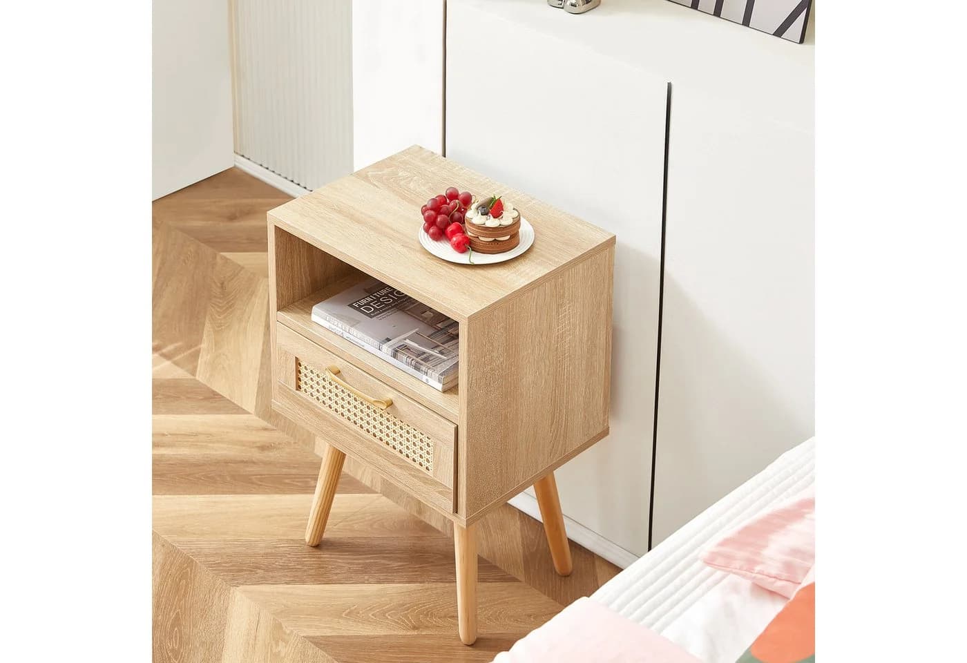 HAUSS SPOLE Nachttisch mit Schublade und Massivholzbeinen, Rattangeflecht, Natur - Bild 4