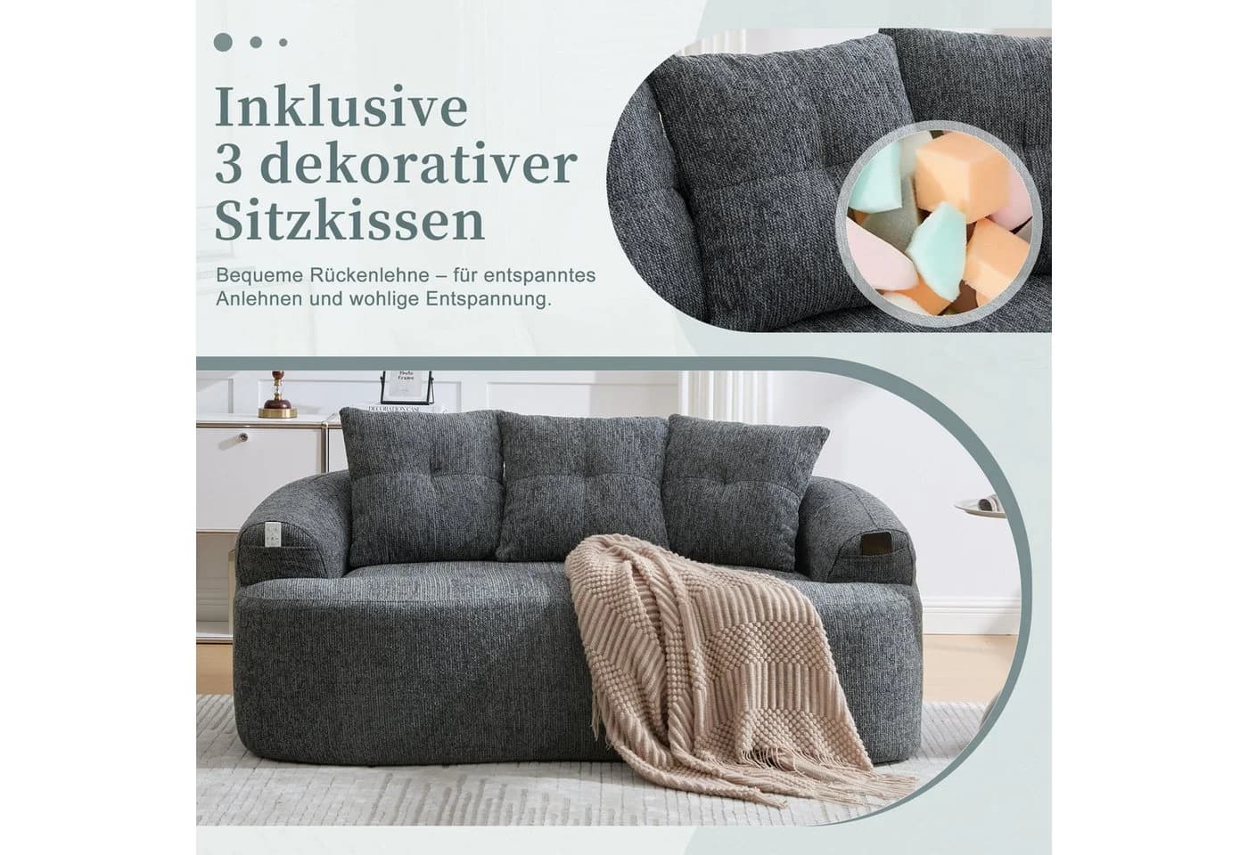 HAUSS SPOLE Loungesofa Grau Chenille Zweisitzer - Bild 4