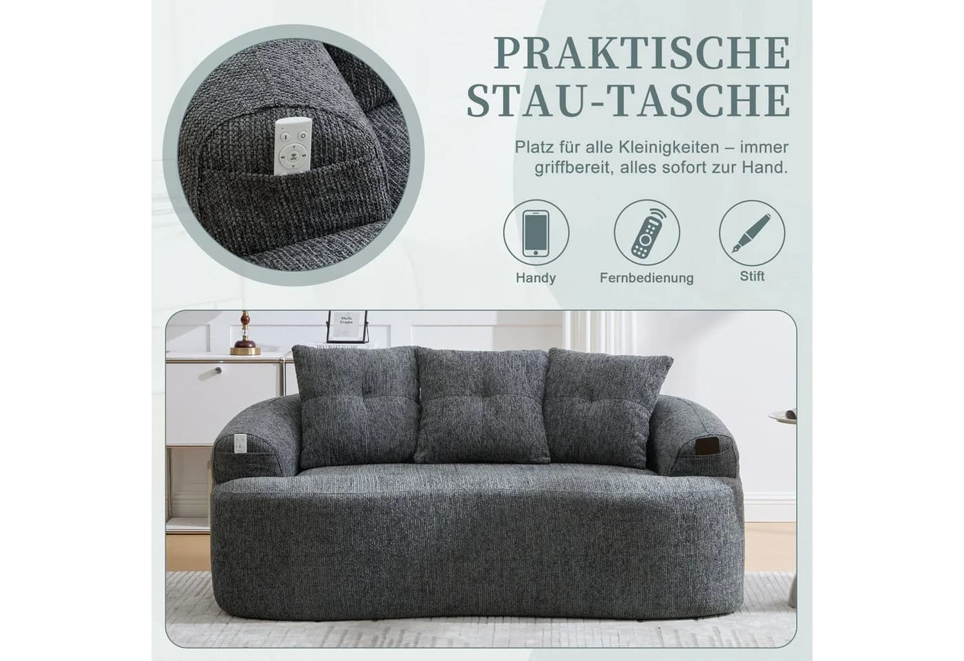 HAUSS SPOLE Loungesofa Grau Chenille Zweisitzer - Bild 5