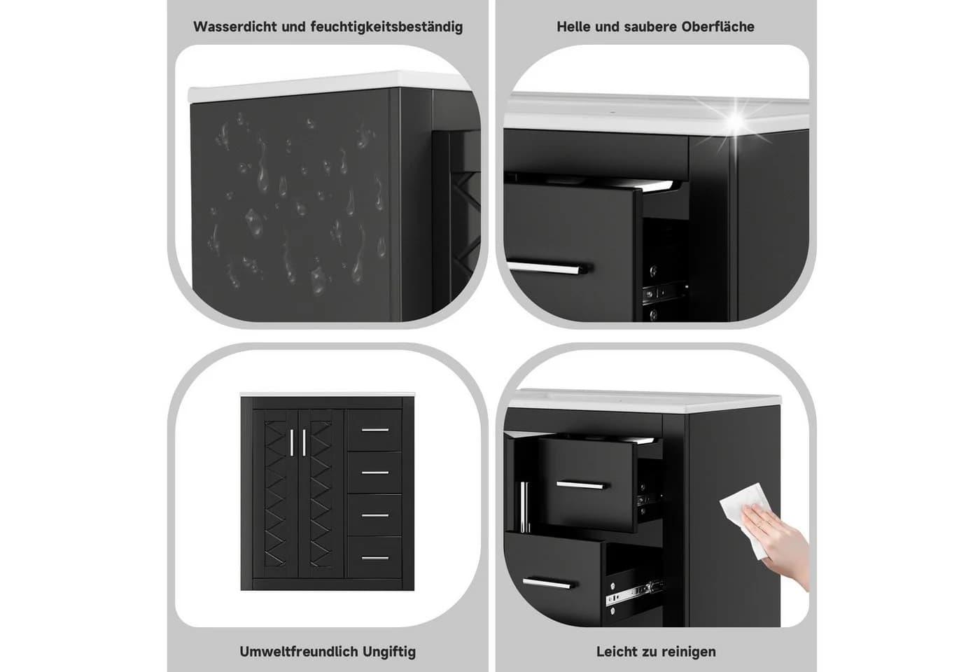 HAUSS SPOLE Waschtisch Schwarz mit Keramikbecken und Soft-Close - Bild 4