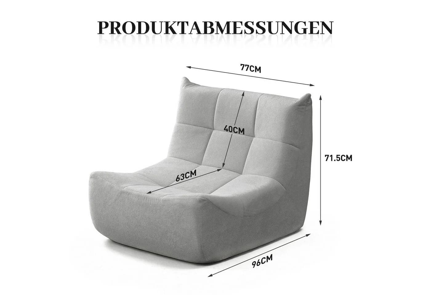 HAUSS SPOLE Sitzsack 1-Sitzer Stoffsofa Grau Chenille Ergonomisch - Bild 5