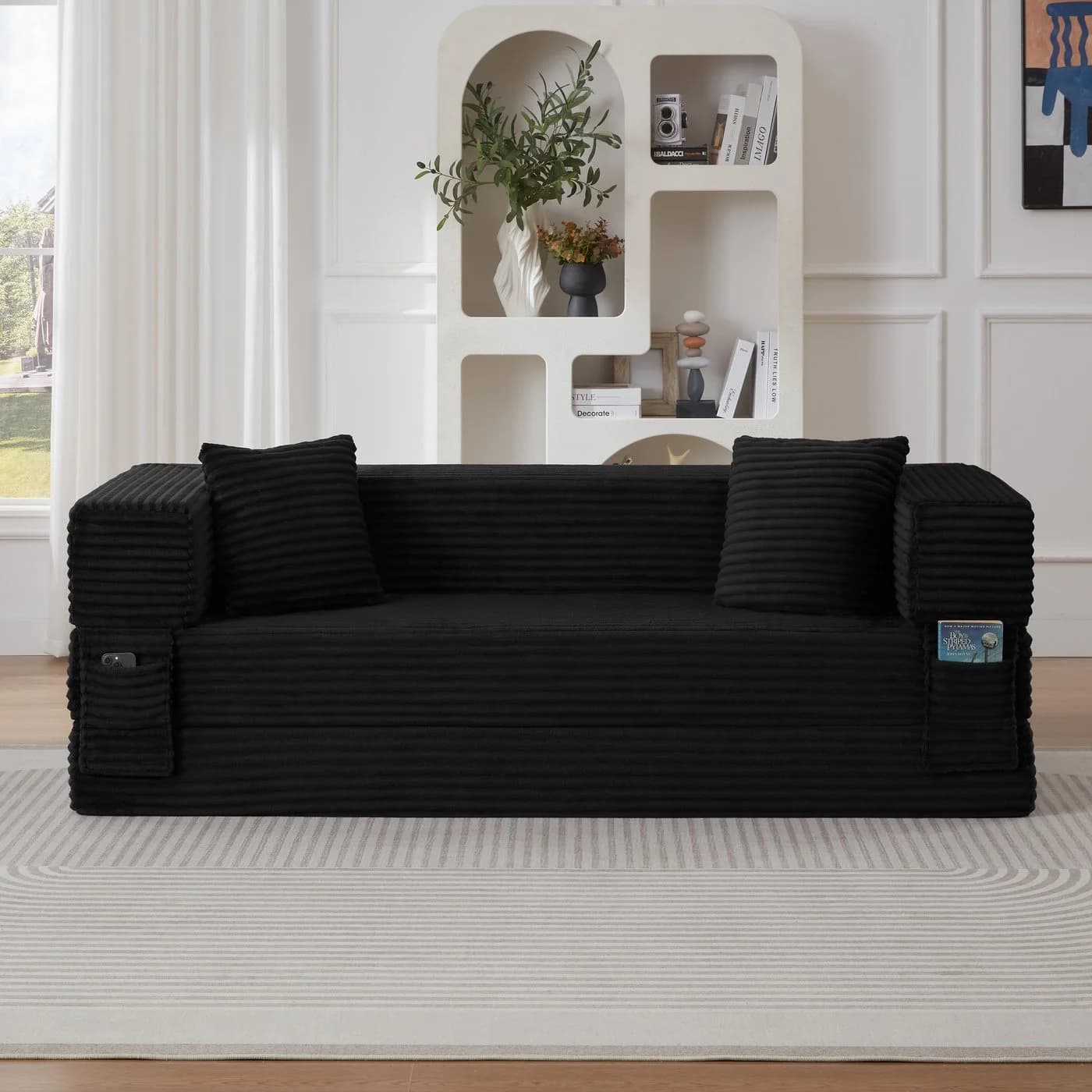 HAUSS SPOLE Schlafsofa 3-Sitzer Schwarz Cord mit Schaumstoff
