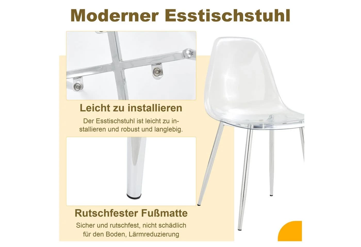 HAUSS SPOLE Esszimmerstuhl 4er Set Transparent Silber Metallbeine - Bild 4