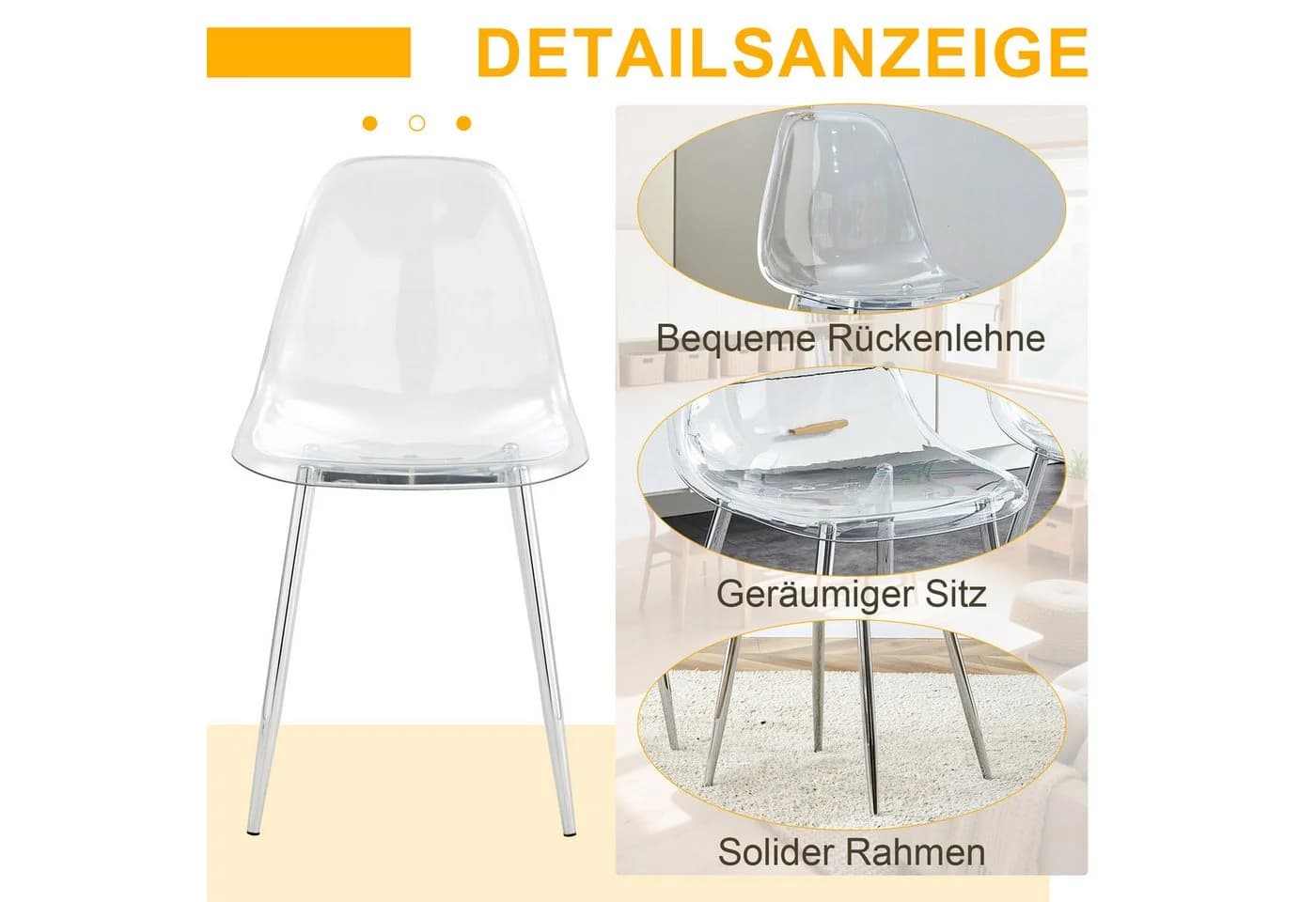 HAUSS SPOLE Esszimmerstuhl 4er Set Transparent Silber Metallbeine - Bild 5
