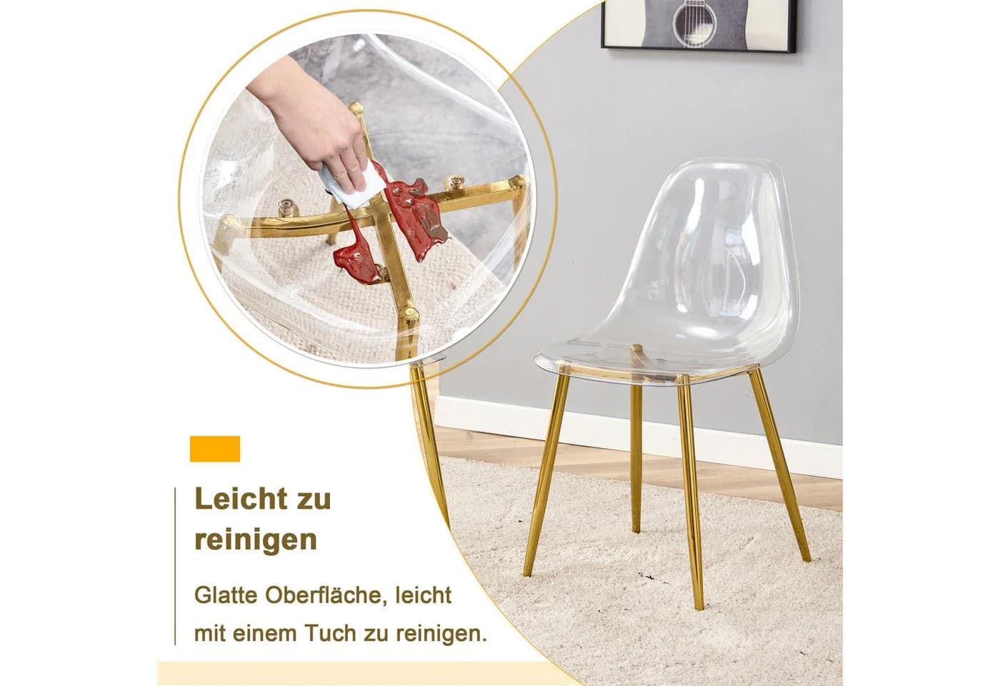 HAUSS SPOLE Esszimmerstuhl 4er Set Transparent Gold Metallbeine - Bild 4