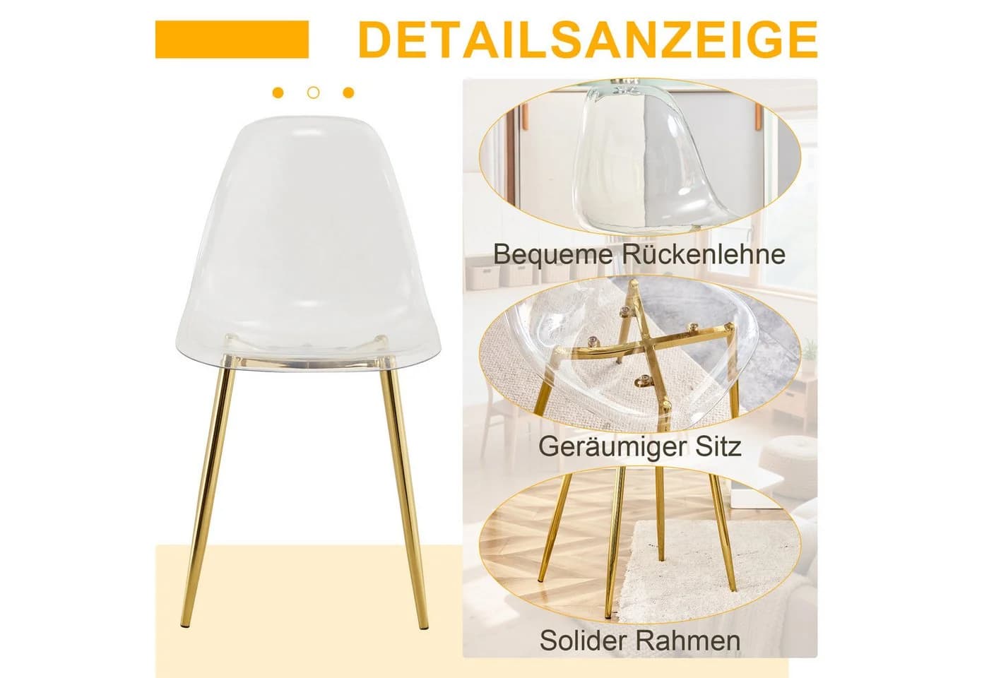 HAUSS SPOLE Esszimmerstuhl 4er Set Transparent Gold Metallbeine - Bild 5