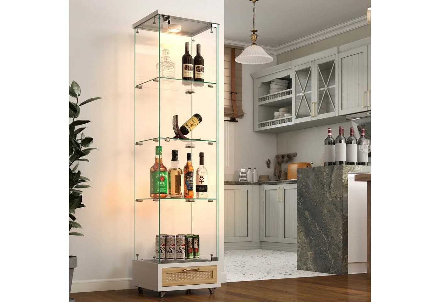 HAUSS SPOLE Vitrine mit LED & Schubladen, weiß, Glas & MDF - Bild 2