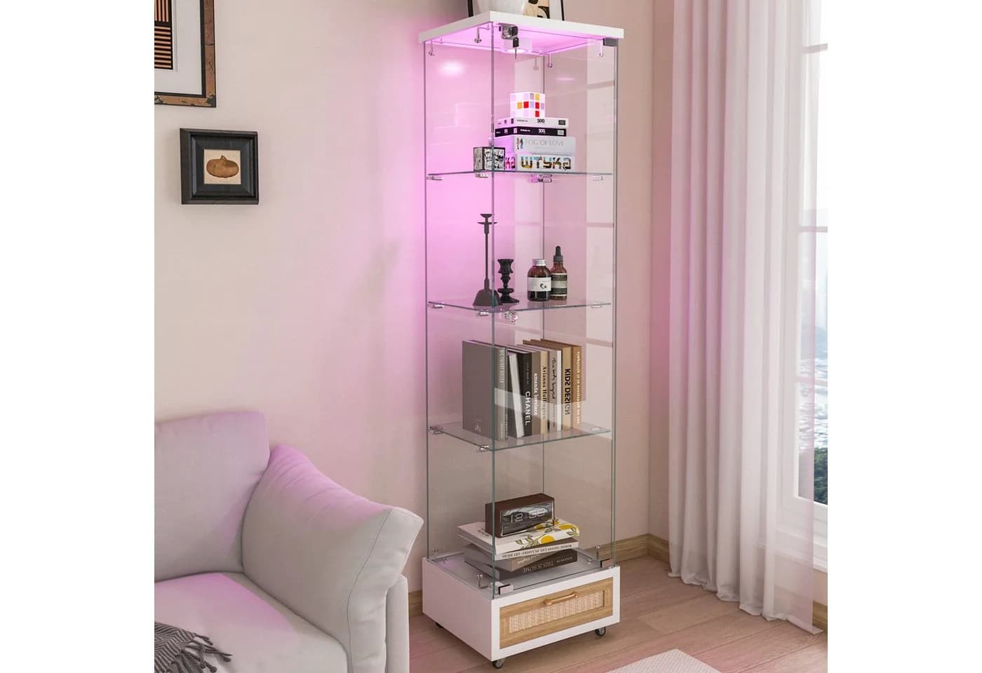 HAUSS SPOLE Vitrine mit LED & Schubladen, weiß, Glas & MDF - Bild 3