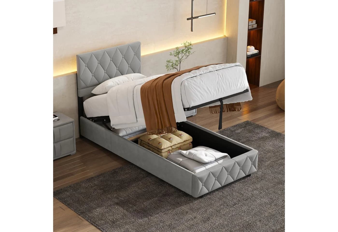 HAUSS SPOLE Polsterbett mit Bettkasten Grau Samt 90x200 - Bild 2