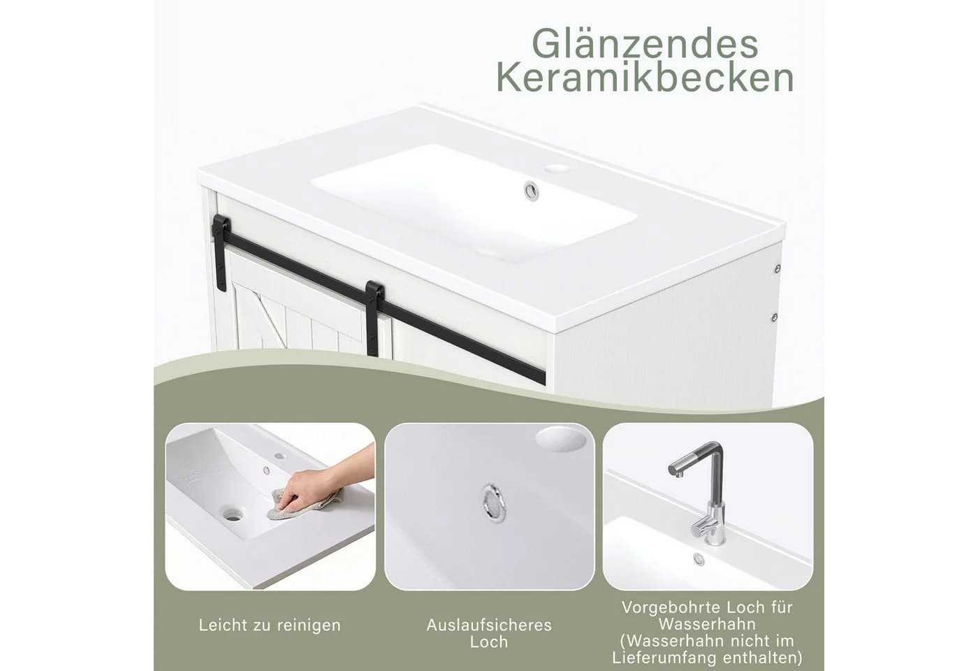 HAUSS SPOLE Waschtischunterschrank Scheunentor-Design mit Keramikwaschbecken - Bild 4