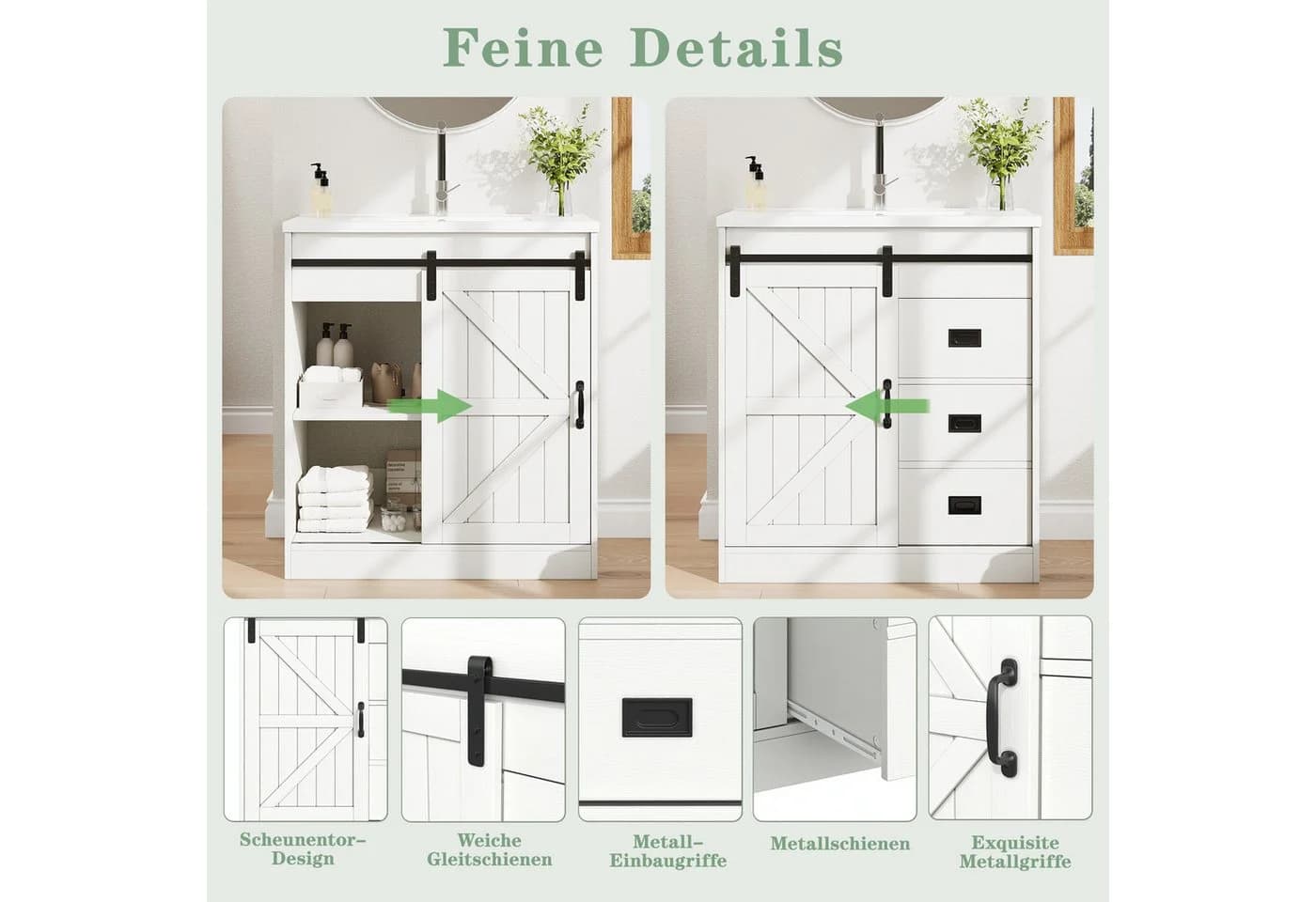 HAUSS SPOLE Waschtischunterschrank Scheunentor-Design mit Keramikwaschbecken - Bild 5