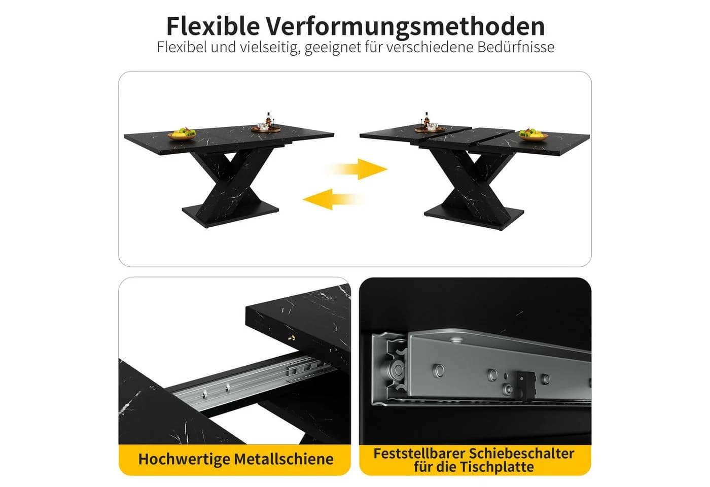 HAUSS SPOLE Esstisch ausziehbar Marmoroptik Schwarz X-Gestell - Bild 4