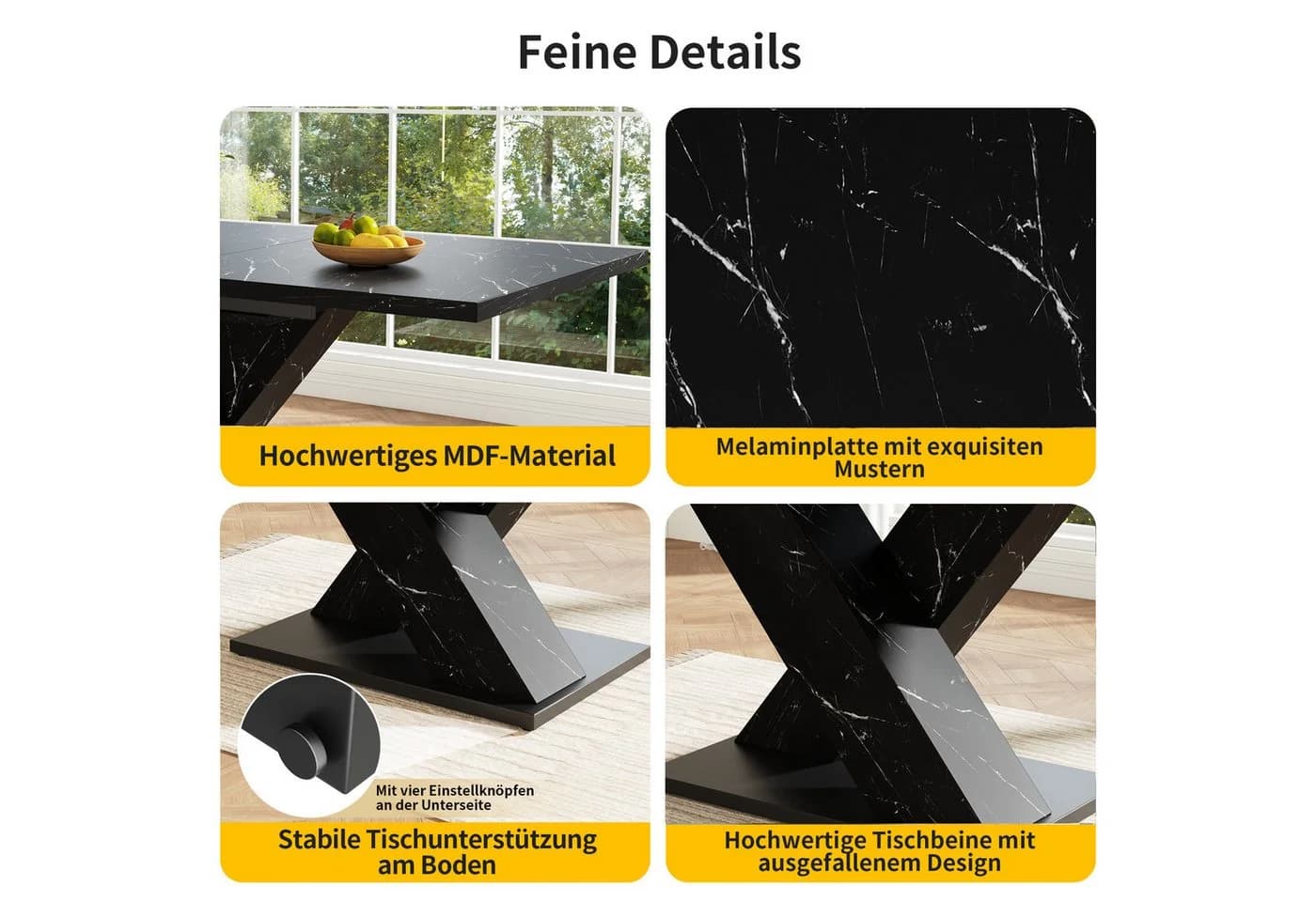 HAUSS SPOLE Esstisch ausziehbar Marmoroptik Schwarz X-Gestell - Bild 5