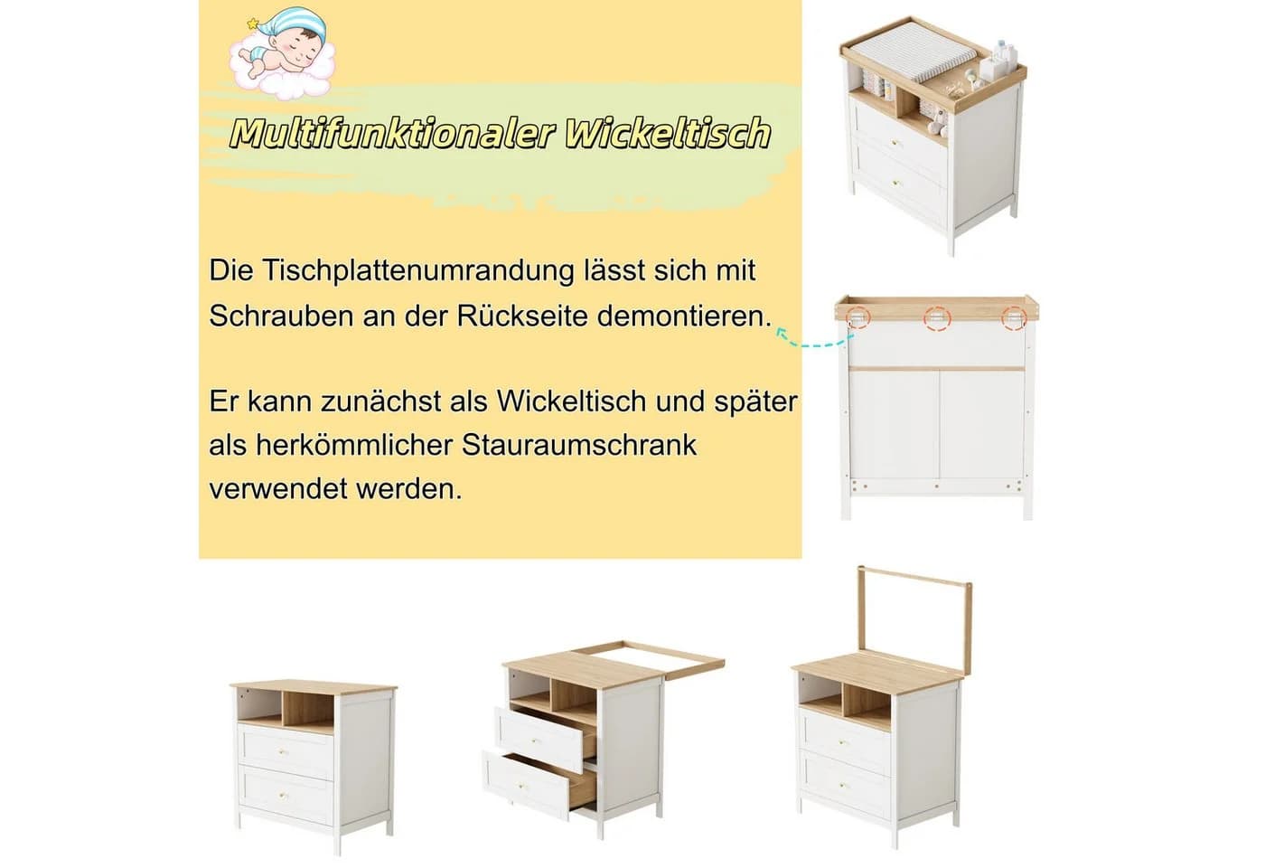 HAUSS SPOLE Wickelkommode mit abnehmbarem Aufsatz Weiß/Natur - Bild 5