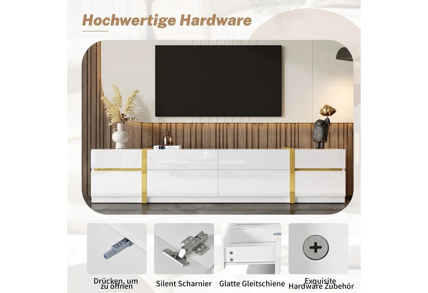 HAUSS SPOLE TV-Schrank Weiß Hochglanz mit Goldakzenten - Bild 5