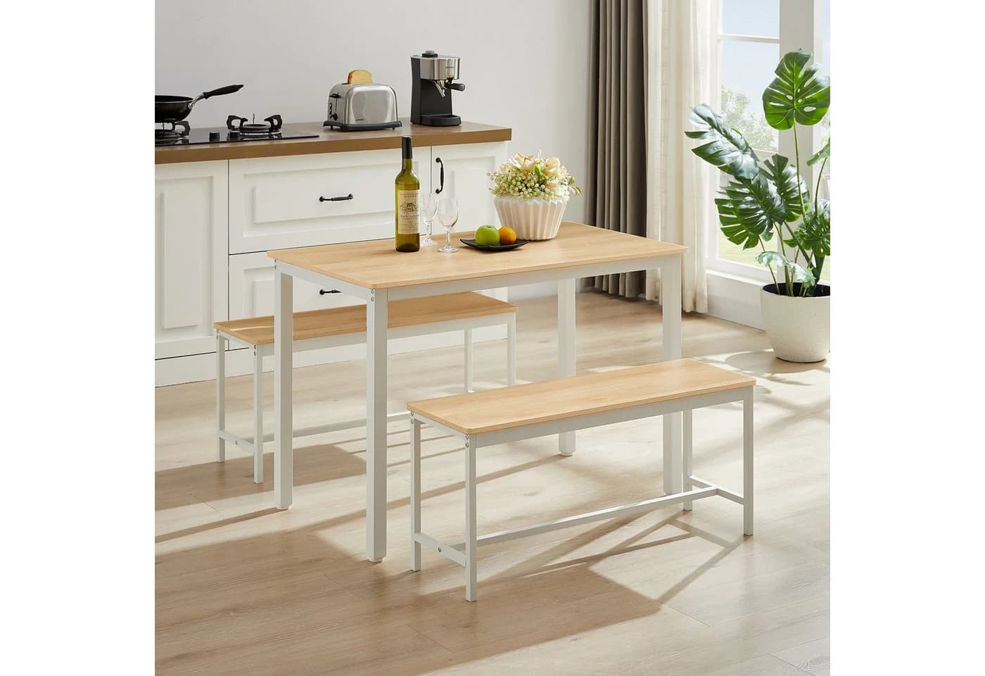 HAUSS SPOLE Esstisch-Set 3-tlg. mit 2 Bänken, Natur/Weiß, Industrial Design