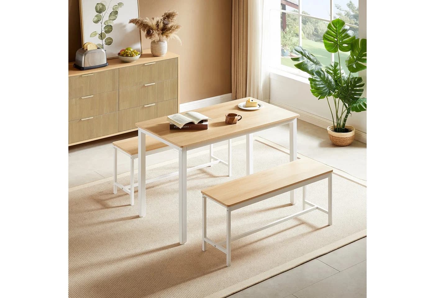 HAUSS SPOLE Esstisch-Set 3-tlg. mit 2 Bänken, Natur/Weiß, Industrial Design - Bild 2