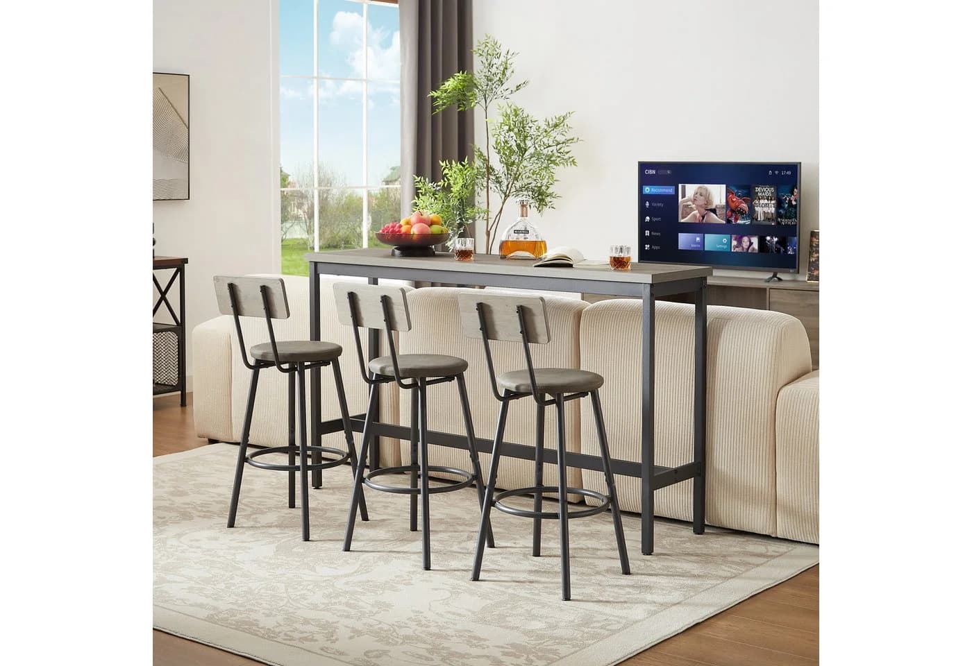HAUSS SPOLE Bartisch-Set mit 3 Hockern Grau/Schwarz Industrial