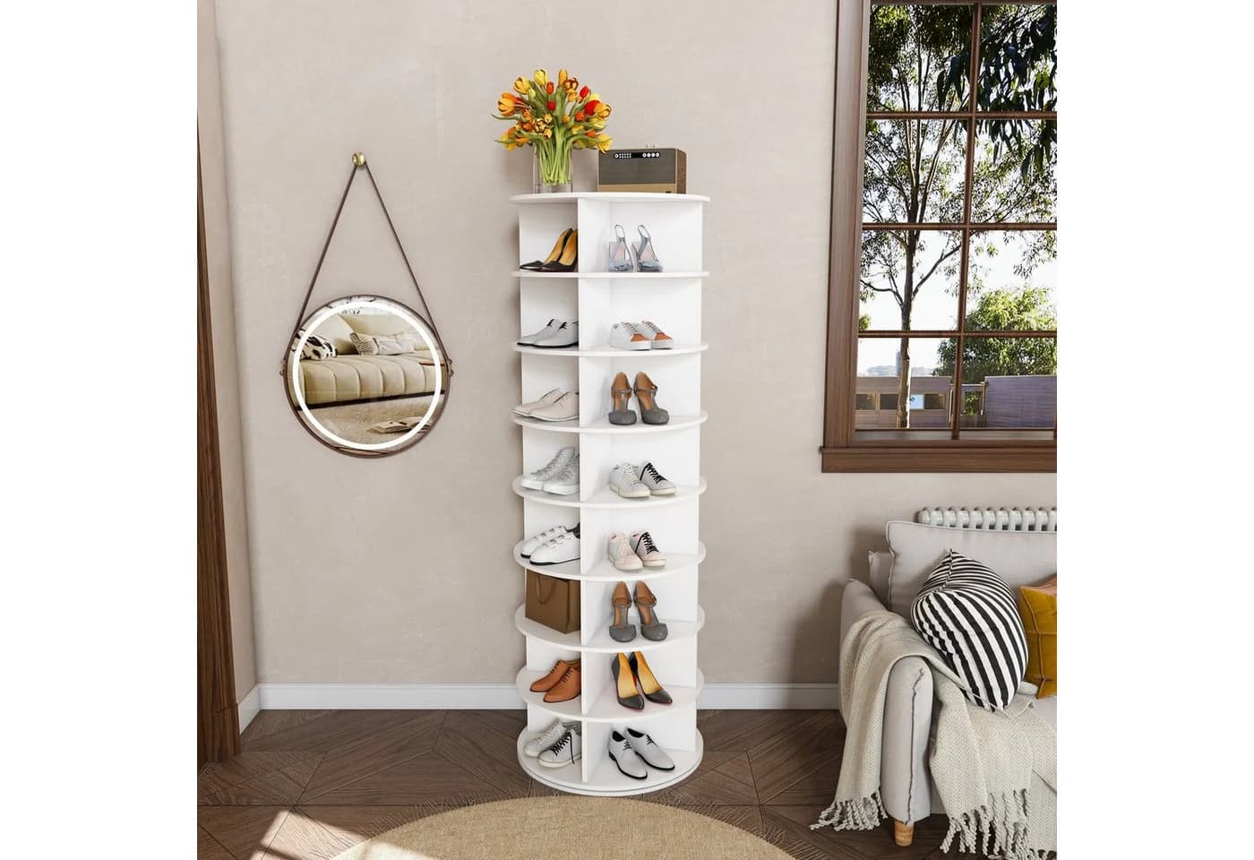 HAUSS SPOLE Drehbares Schuhregal 360° Weiß 8 Ebenen - Bild 3