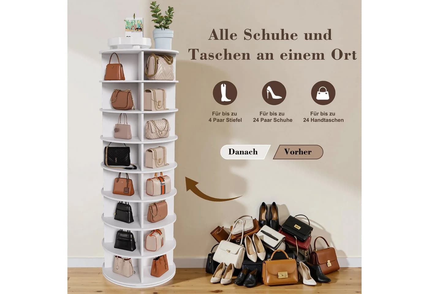 HAUSS SPOLE Drehbares Schuhregal 360° Weiß 8 Ebenen - Bild 4