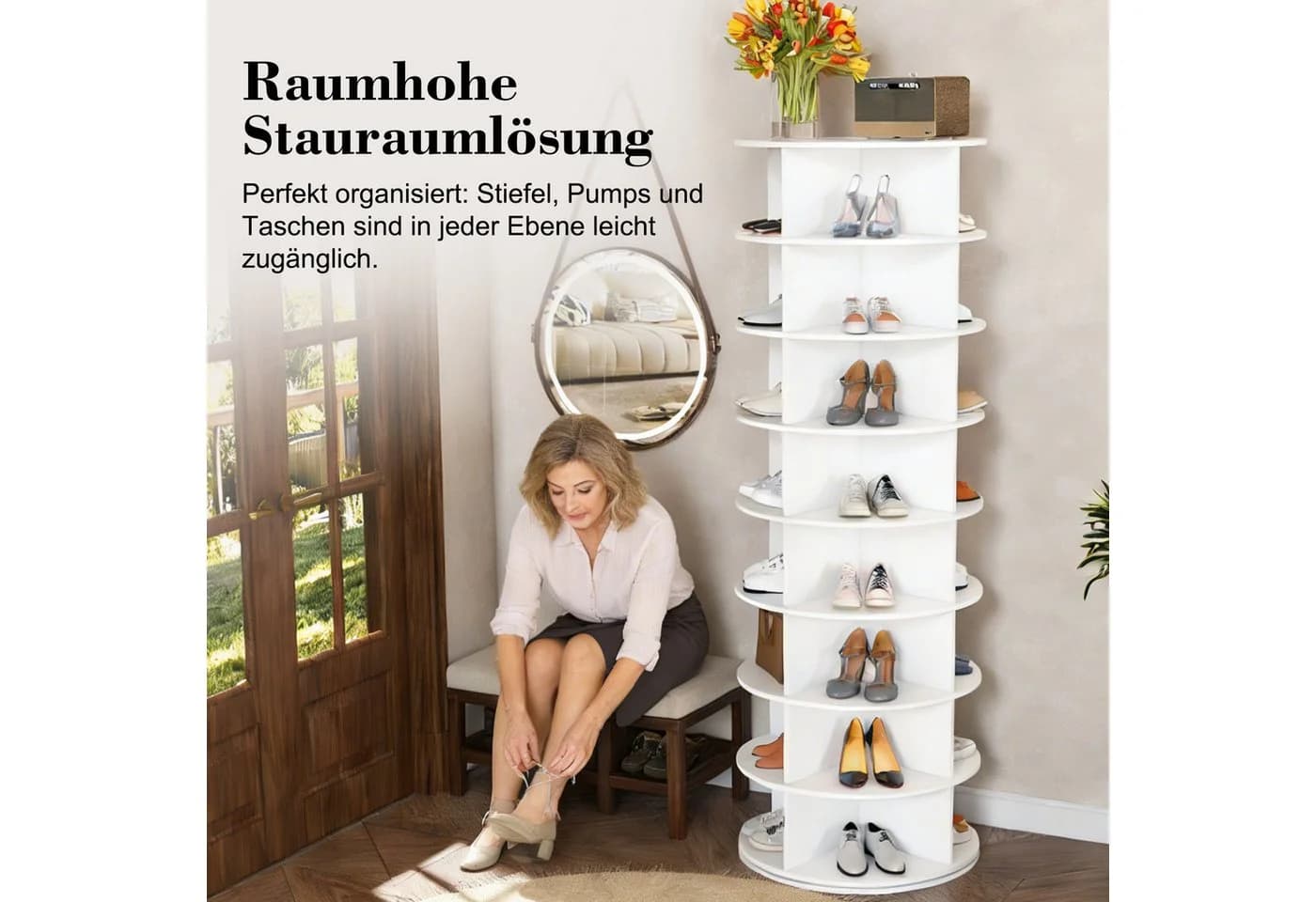 HAUSS SPOLE Drehbares Schuhregal 360° Weiß 8 Ebenen - Bild 5
