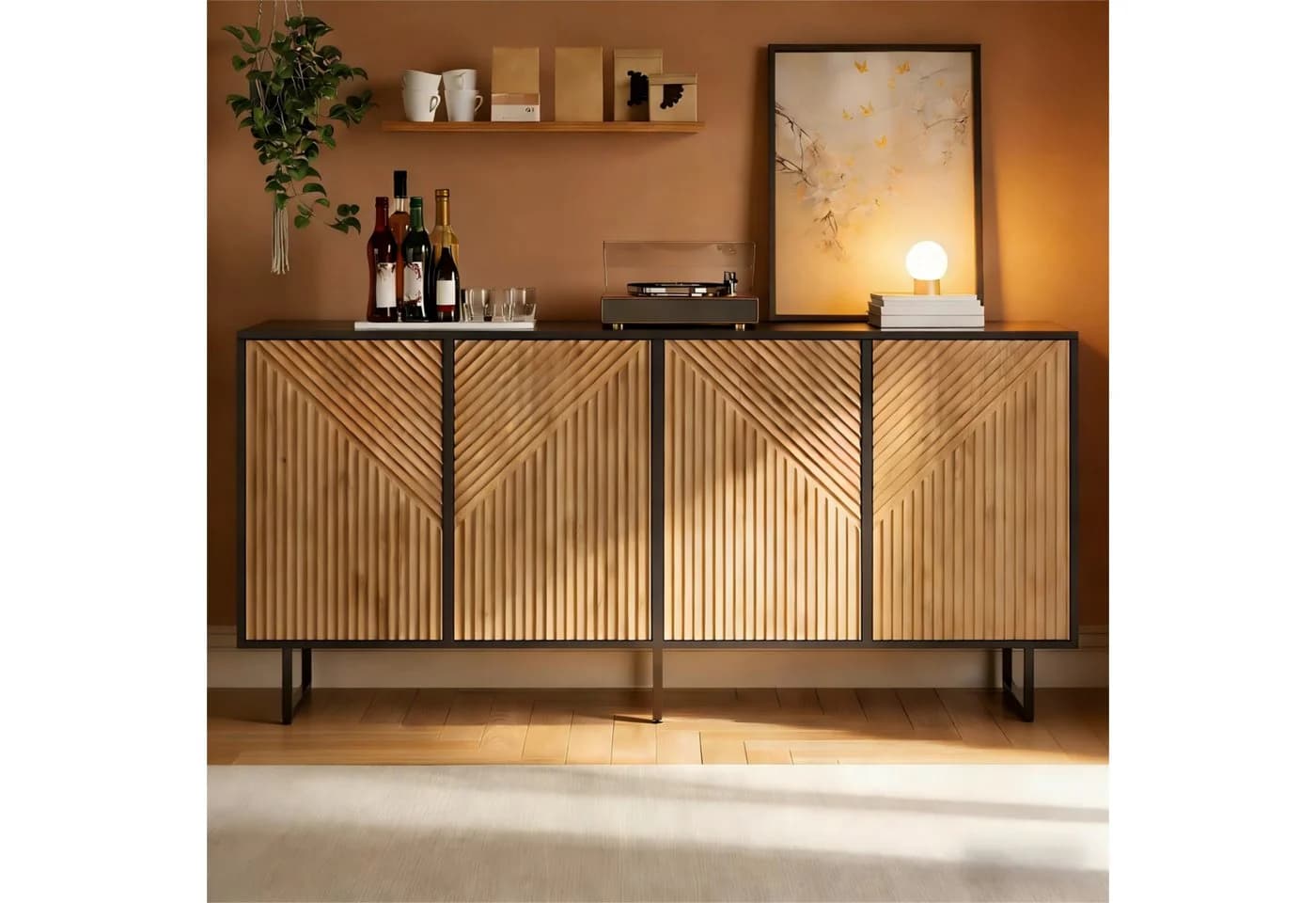 HAUSS SPOLE Sideboard mit Eisenbeinen, 8 Fächer, Natur/Schwarz - Bild 2
