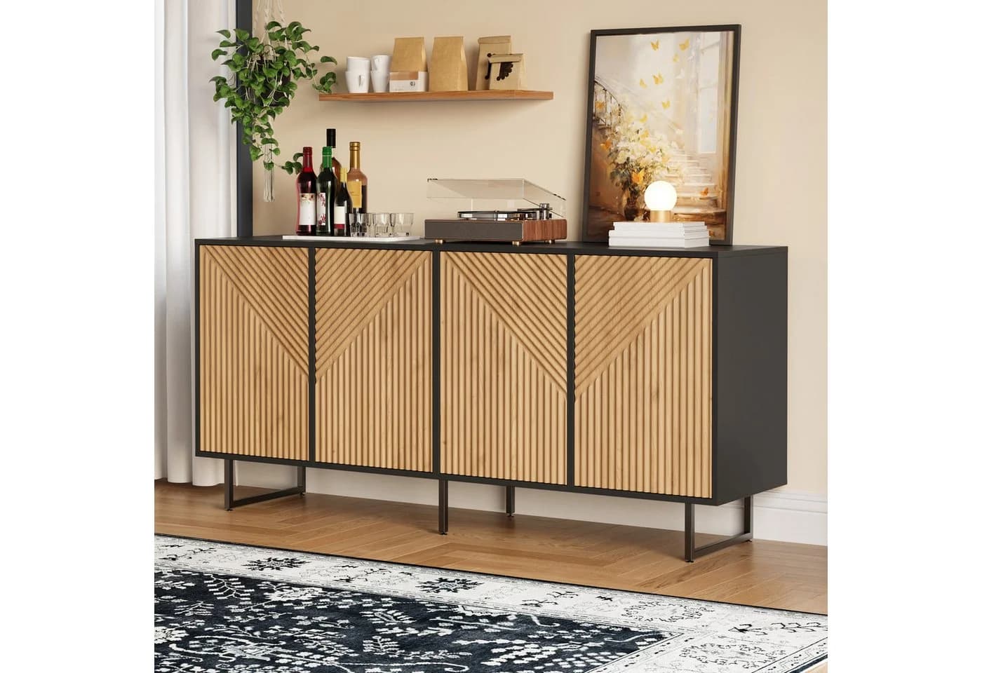 HAUSS SPOLE Sideboard mit Eisenbeinen, 8 Fächer, Natur/Schwarz - Bild 3