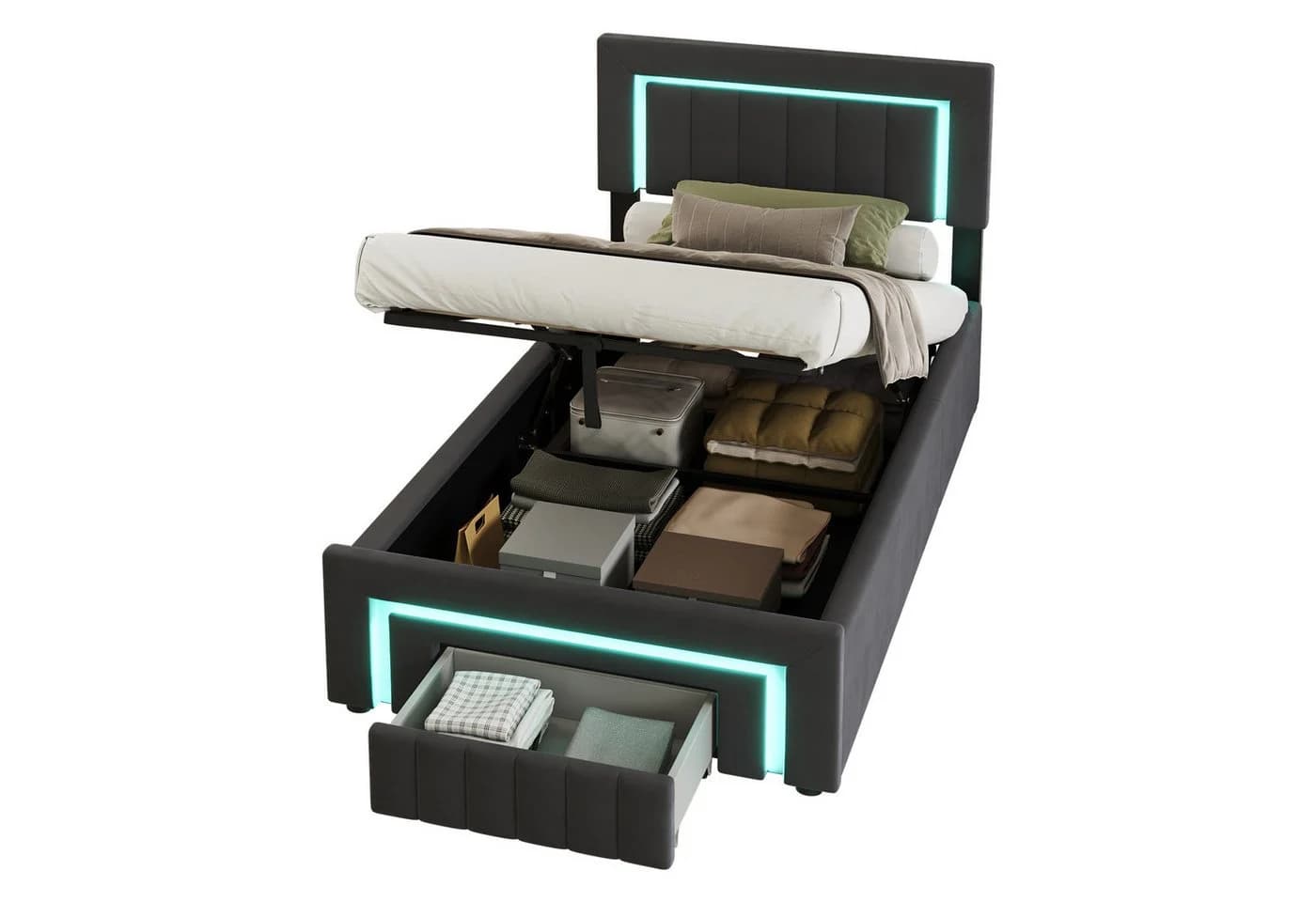 HAUSS SPOLE Polsterbett 90x200 mit LED und Stauraum - Bild 5