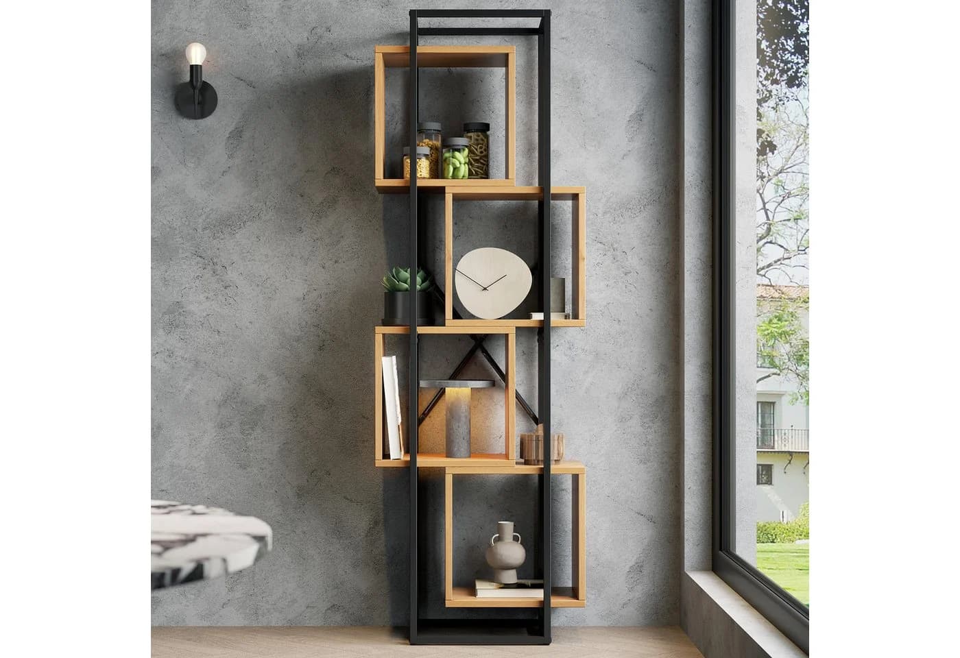 HAUSS SPOLE Bücherregal 4 Fächer Schwarz Braun MDF Metall