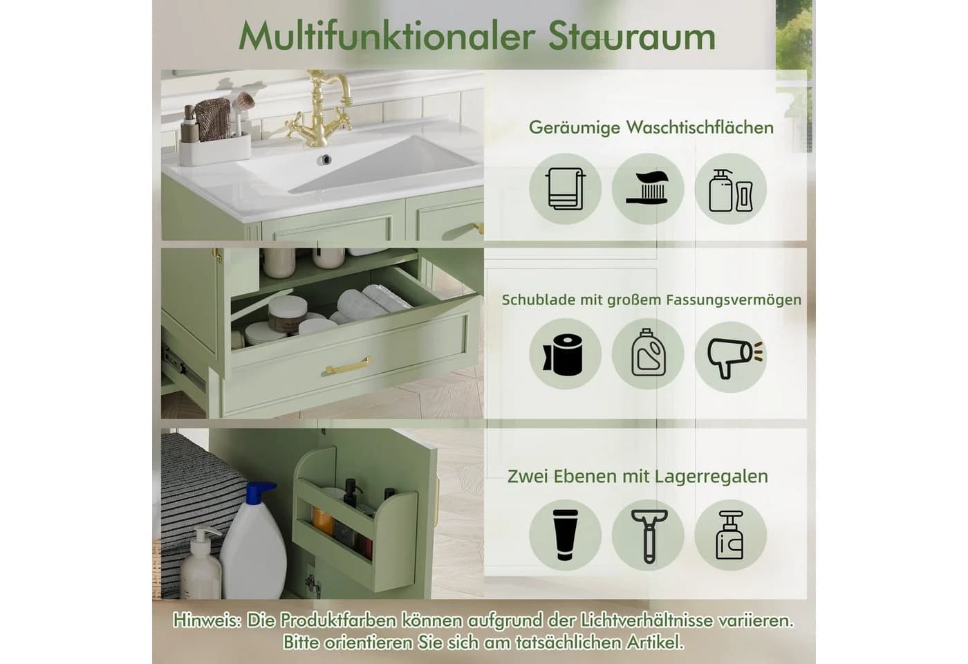 HAUSS SPOLE Badkommode mit Keramikbecken Grün Soft-Close - Bild 5