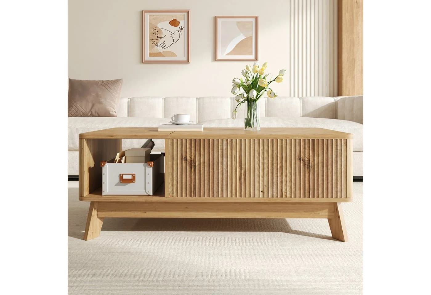 HAUSS SPOLE Couchtisch mit Hubfunktion und Stauraum Natur