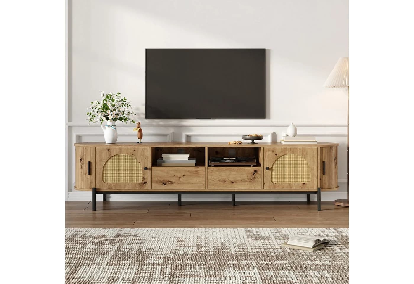 HAUSS SPOLE TV-Schrank Oval mit Rattanfronten und Schubladen