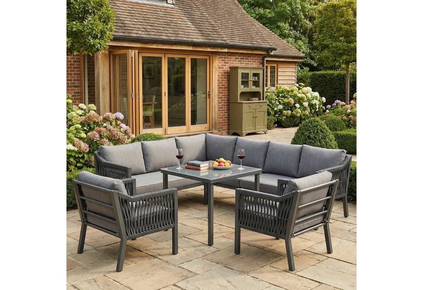 HAUSS SPOLE Gartenlounge-Set 8-tlg. Grau mit Ecksofa und Tisch