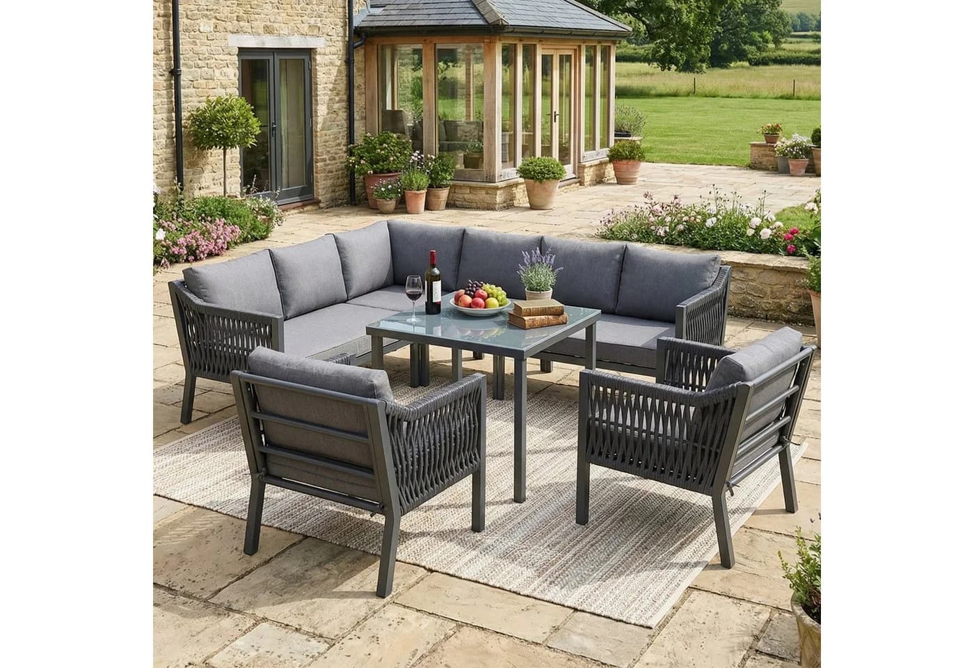 HAUSS SPOLE Gartenlounge-Set 8-tlg. Grau mit Ecksofa und Tisch - Bild 2