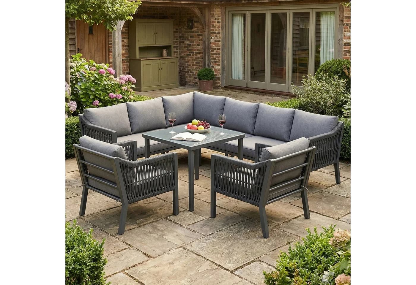 HAUSS SPOLE Gartenlounge-Set 8-tlg. Grau mit Ecksofa und Tisch - Bild 3