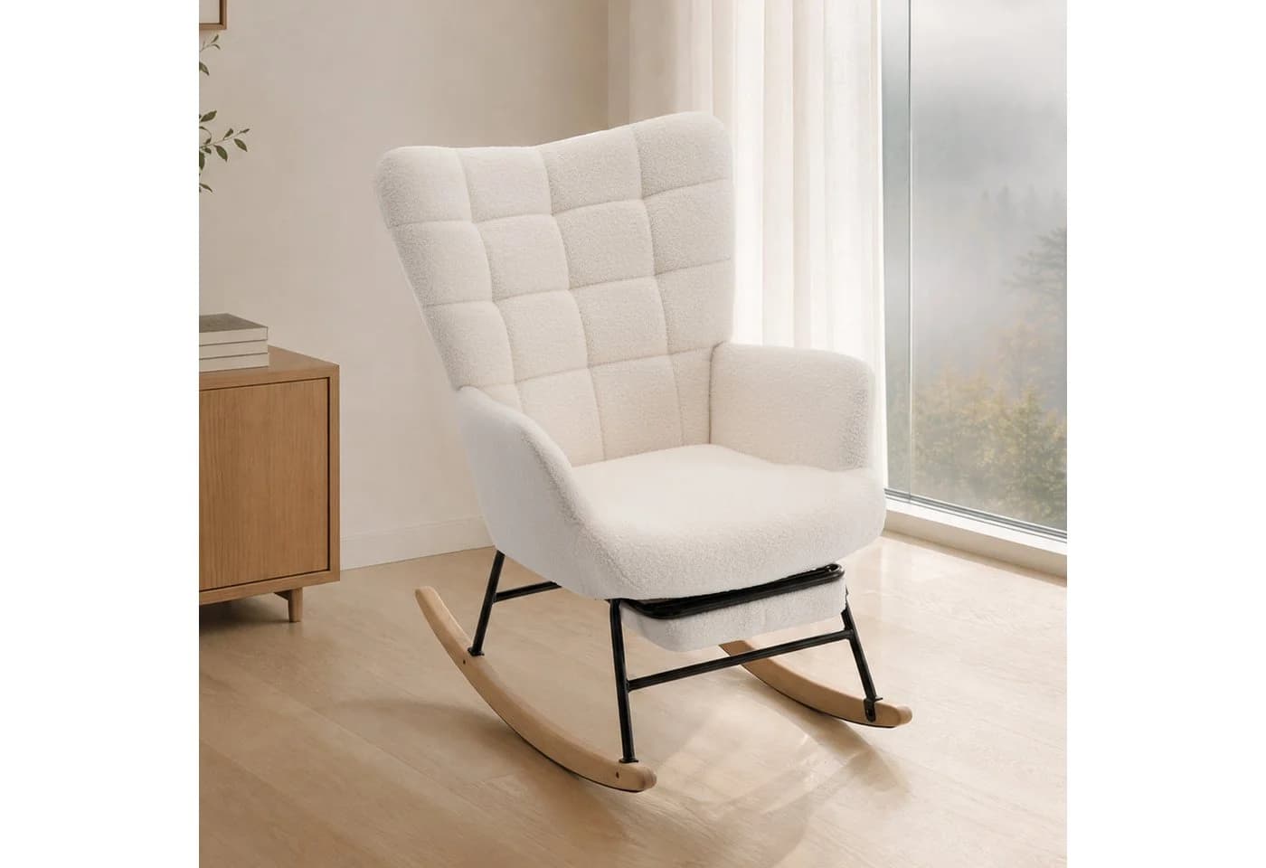 HAUSS SPOLE Schaukelstuhl Beige mit ausziehbarer Fußstütze