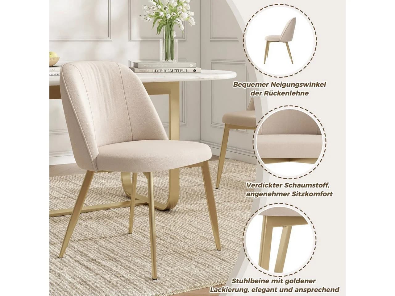 HAUSS SPOLE Esszimmerstuhl 4-tlg. Beige Samt Metallbeine - Bild 5