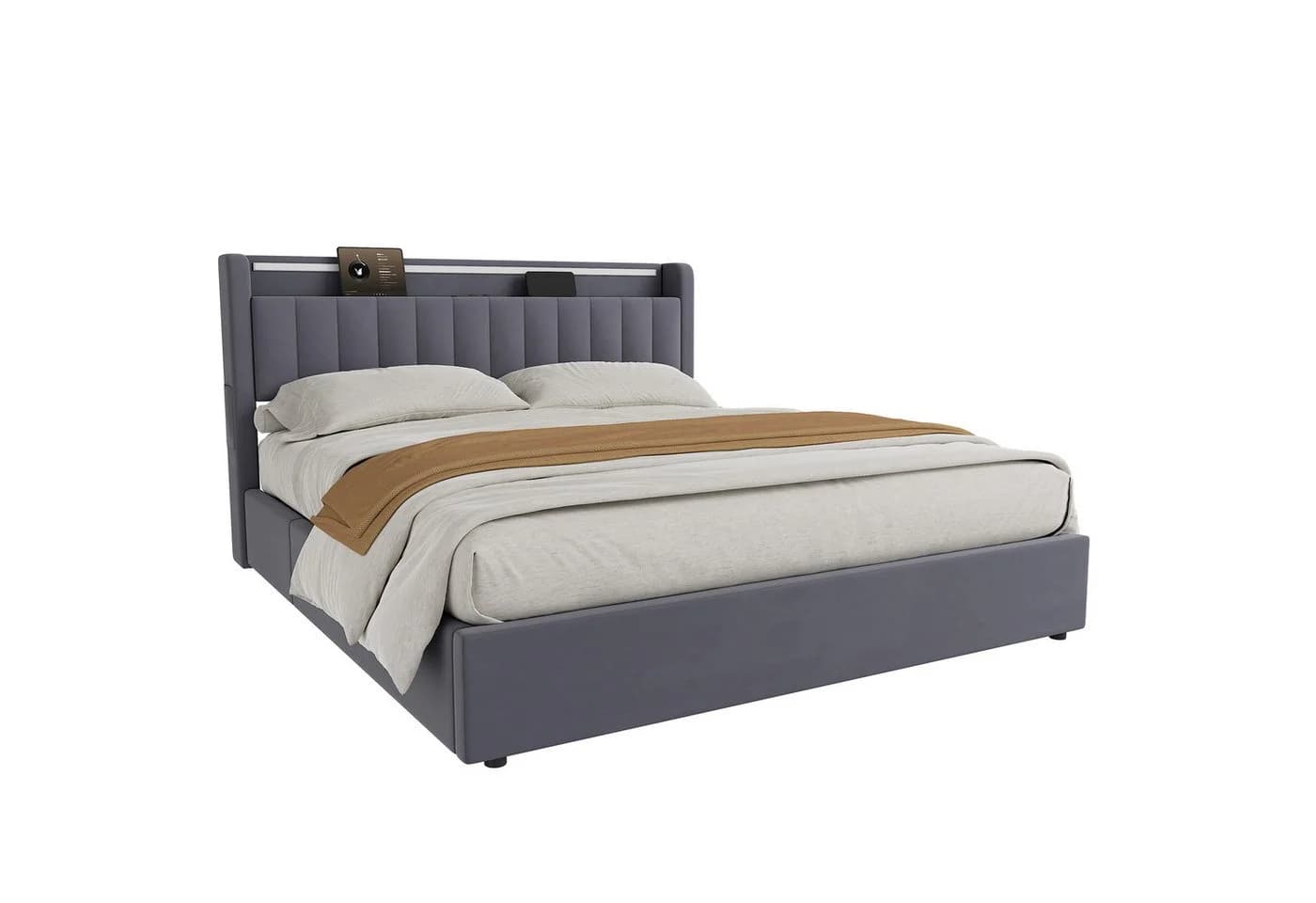 HAUSS SPOLE Polsterbett mit Bettkasten 160x200 cm Grau Samt - Bild 4