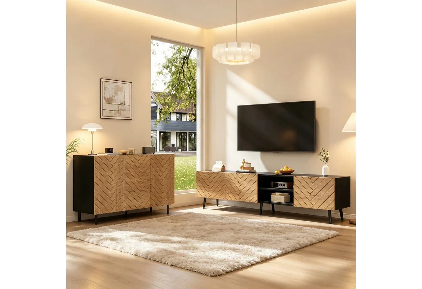 HAUSS SPOLE Sideboard & TV-Bank Set Holzoptik Schwarz - Bild 2
