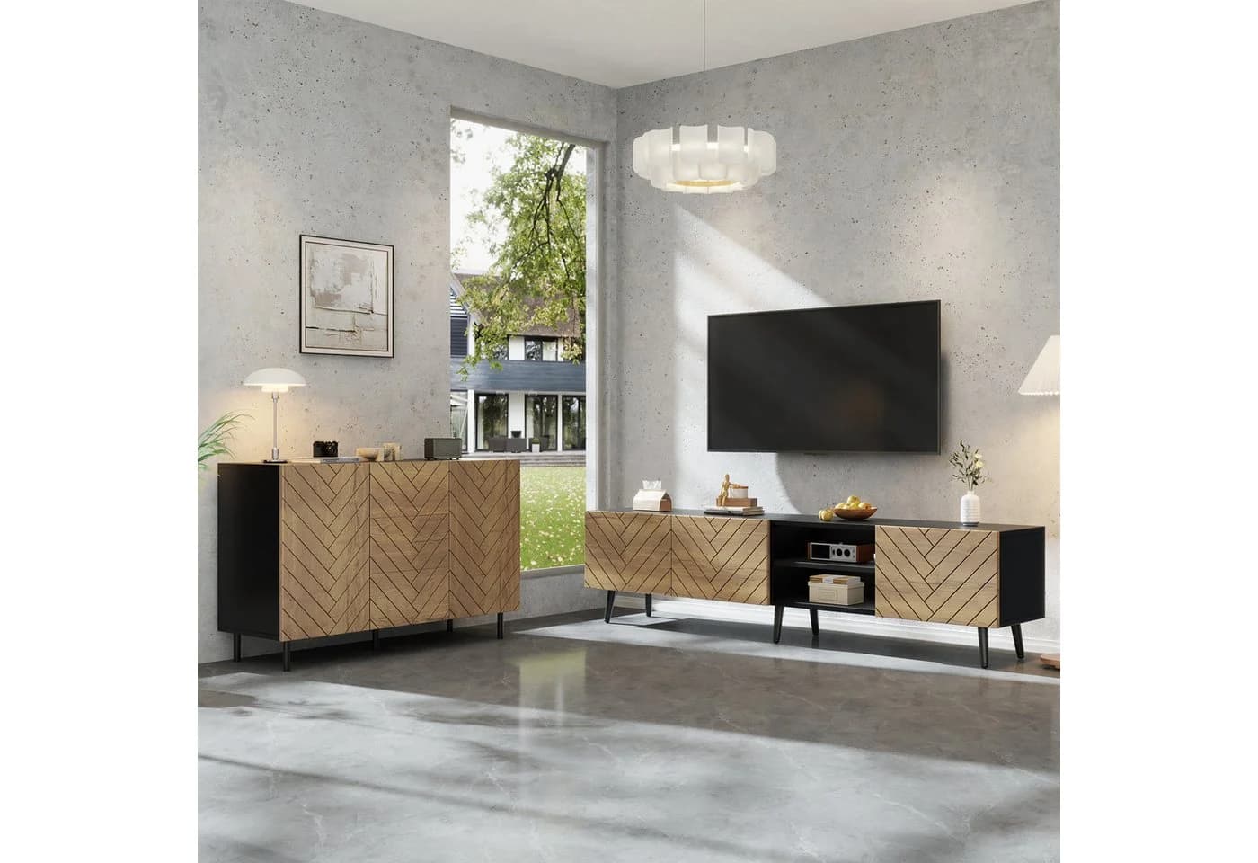 HAUSS SPOLE Sideboard & TV-Bank Set Holzoptik Schwarz - Bild 4