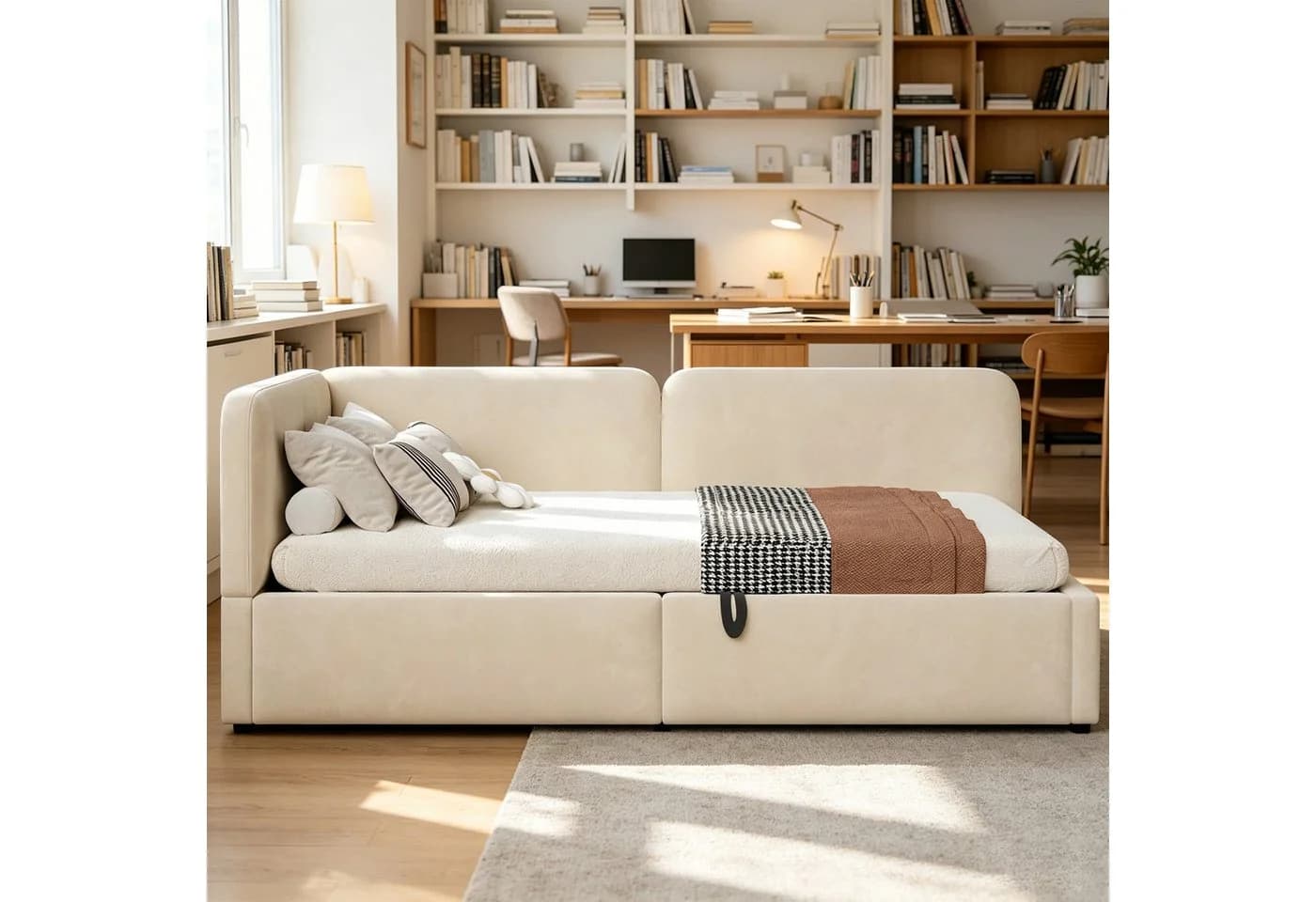 HAUSS SPOLE Polsterbett 90x200 mit Bettkasten Beige Samt