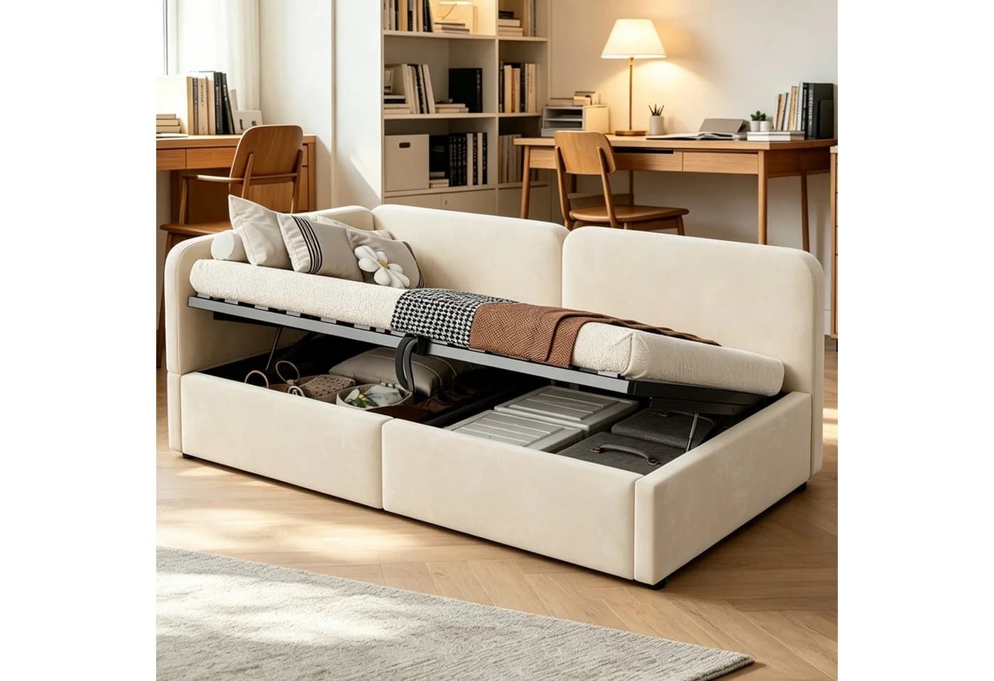 HAUSS SPOLE Polsterbett 90x200 mit Bettkasten Beige Samt - Bild 2