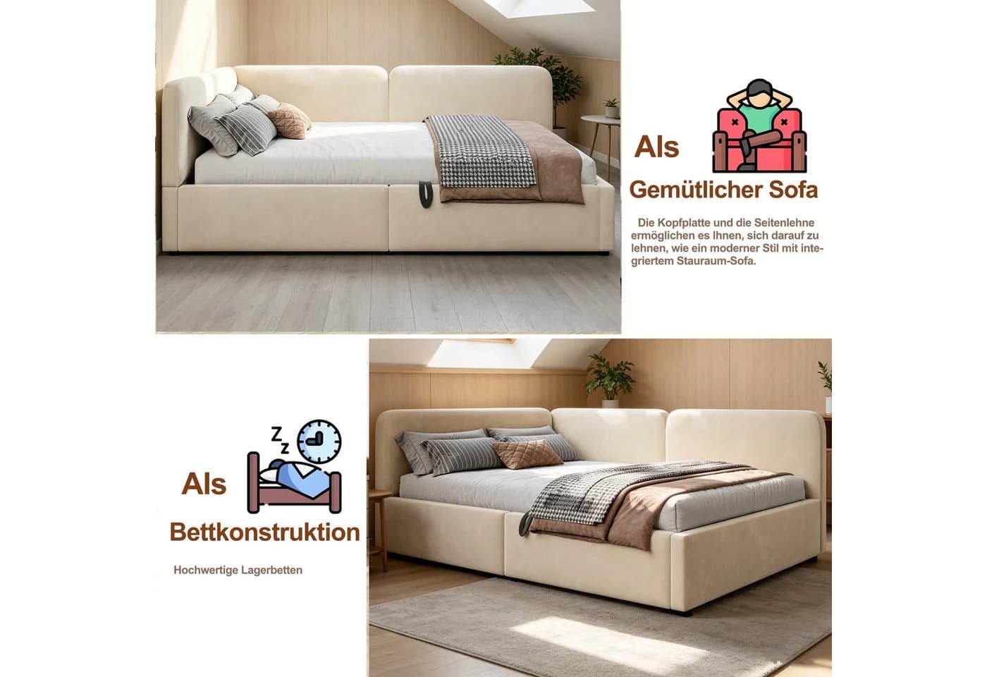 HAUSS SPOLE Polsterbett 90x200 mit Bettkasten Beige Samt - Bild 4