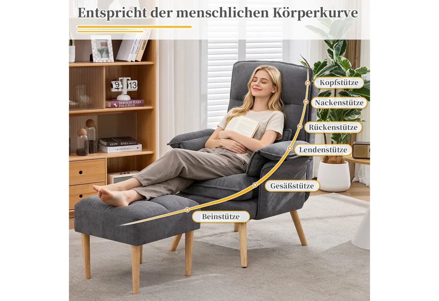 HAUSS SPOLE Relaxsessel mit Fußhocker Grau 5-fach verstellbar - Bild 4