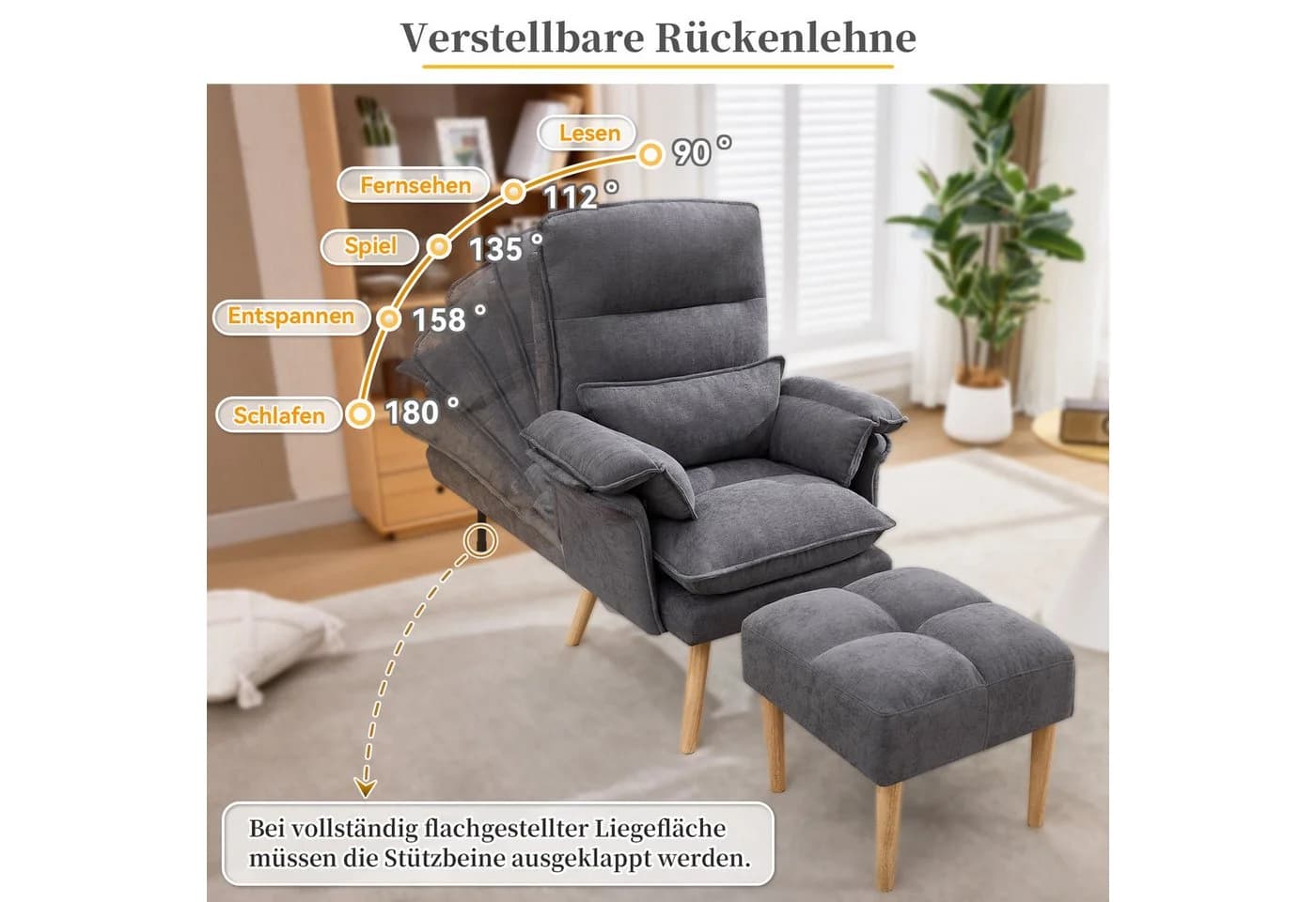 HAUSS SPOLE Relaxsessel mit Fußhocker Grau 5-fach verstellbar - Bild 5