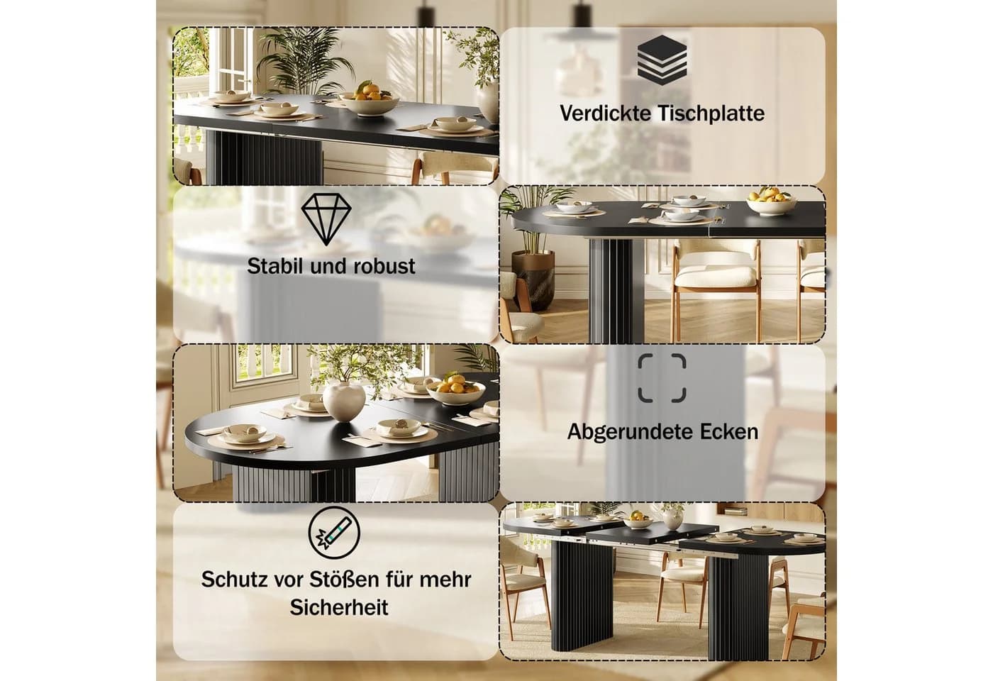 HAUSS SPOLE Esstisch ausziehbar oval Schwarz MDF Metall - Bild 4
