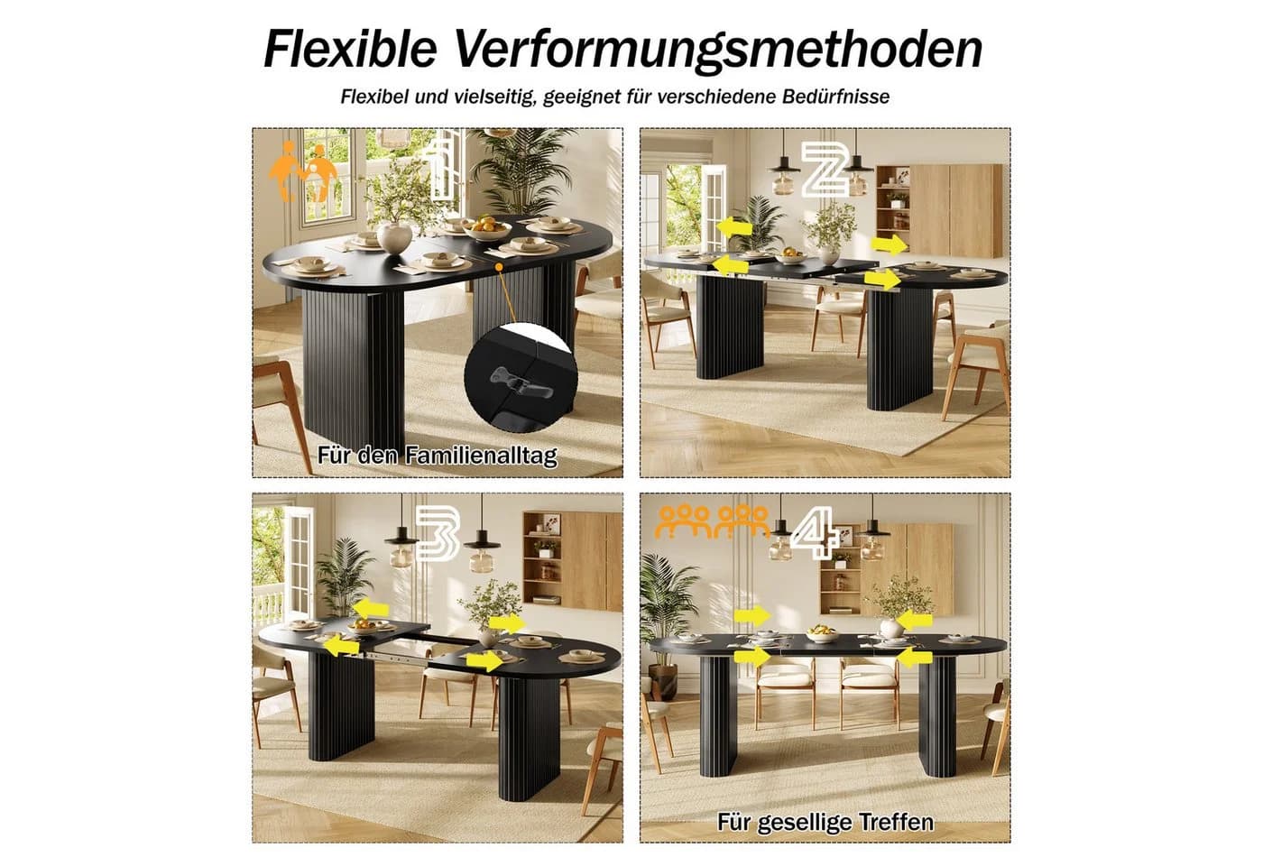 HAUSS SPOLE Esstisch ausziehbar oval Schwarz MDF Metall - Bild 5